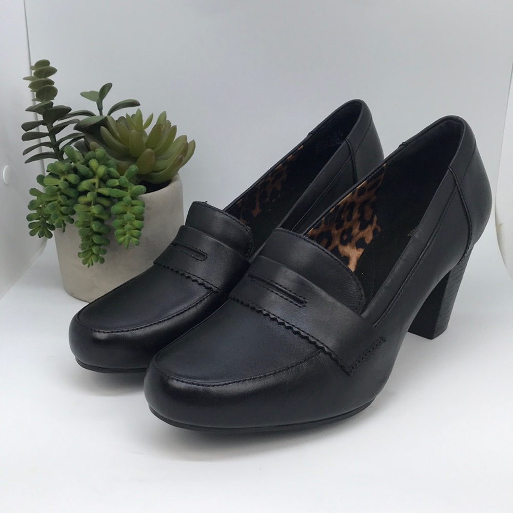Clark’s Bendables Black Leather Loafer Heels #11